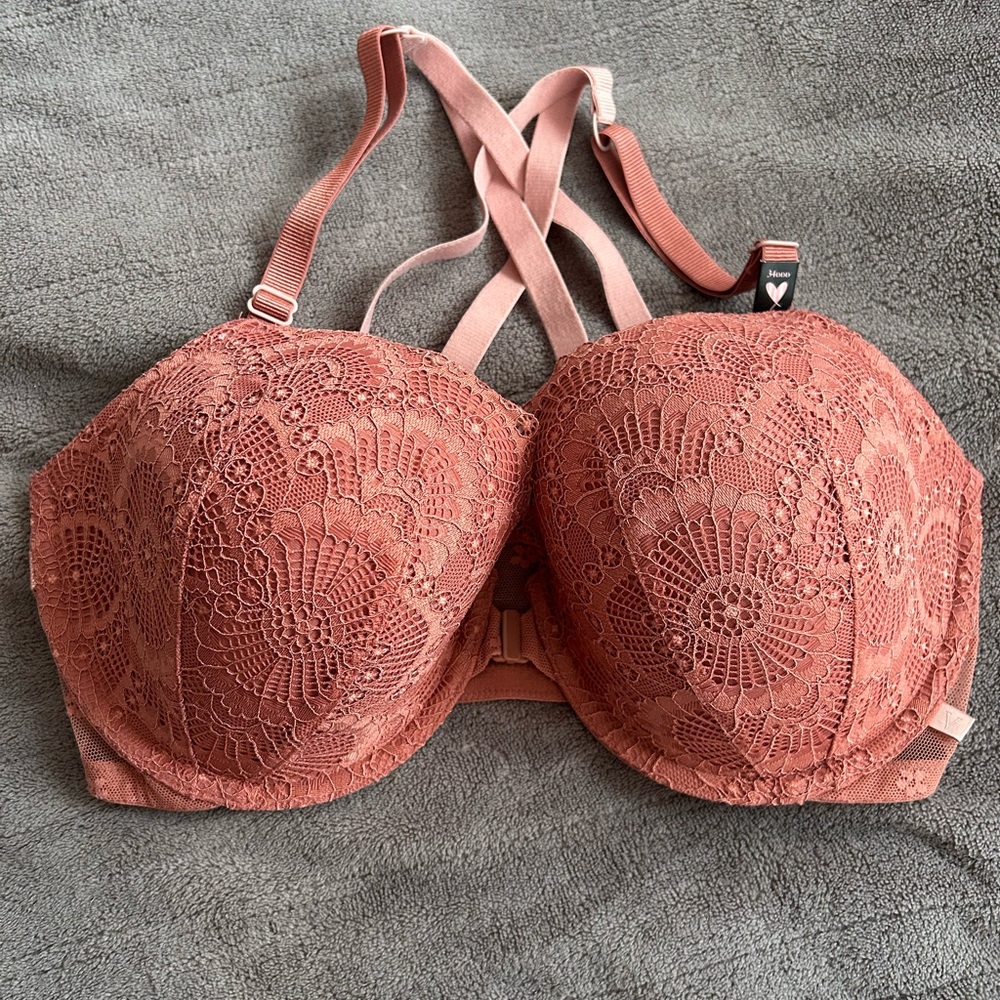 New Victoria’s Secret Pink Lace Front-Clasp BRA Strappy Racerback 34DDD